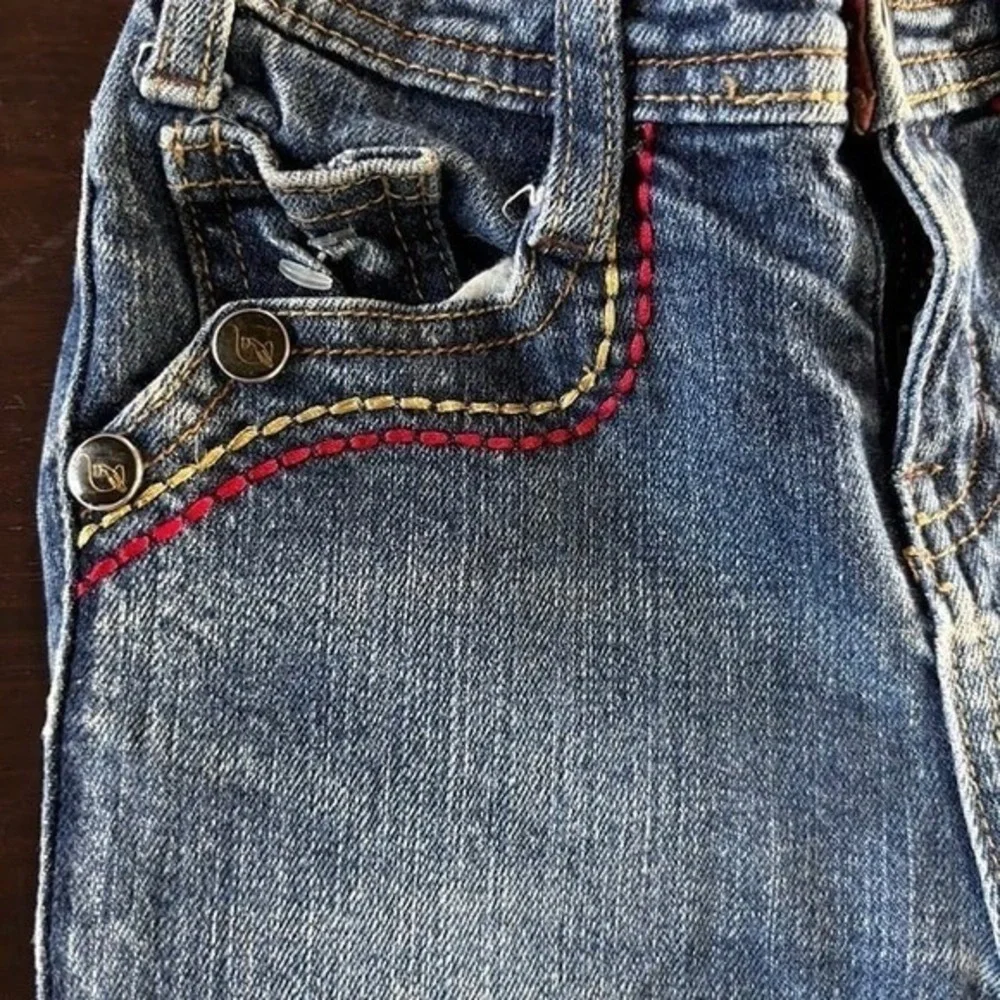 Baby Phat Girlz Embroidered Jeans Kids Size 4‎ Blue Denim Y2K Cat Logo Excellent
